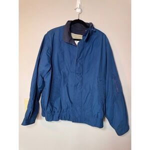 Towne from London Fog Mens Blue Vintage Bomber Jacket Size L Long Zip Up Utility